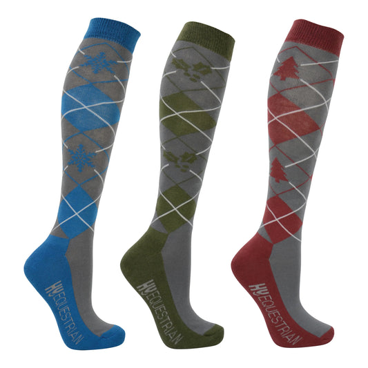 Hy Equestrian Christmas Argyle Socks (Pack of 3)