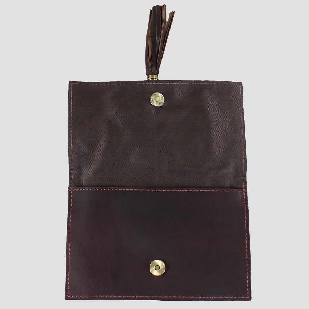 Abigail Tassel Clutch In Natural Leather Brown