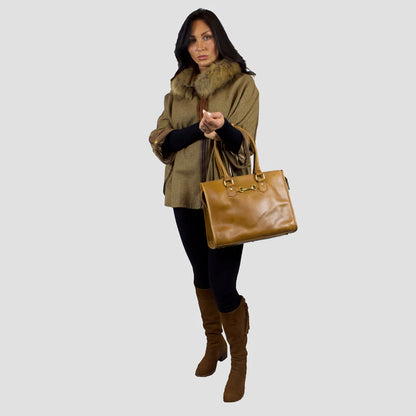 Abigail Snaffle Handbag Antique Tan With Suede