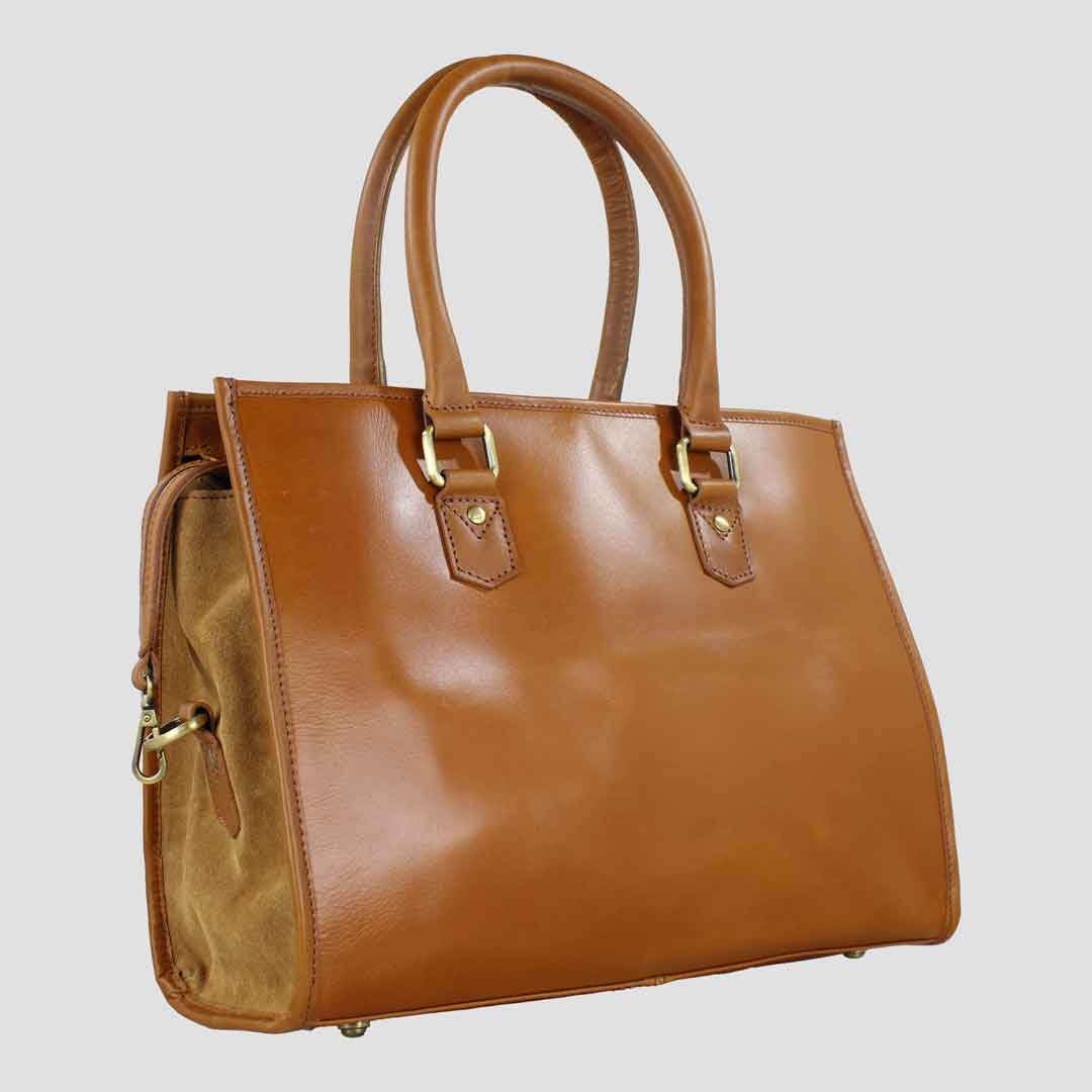 Abigail Snaffle Handbag Antique Tan With Suede