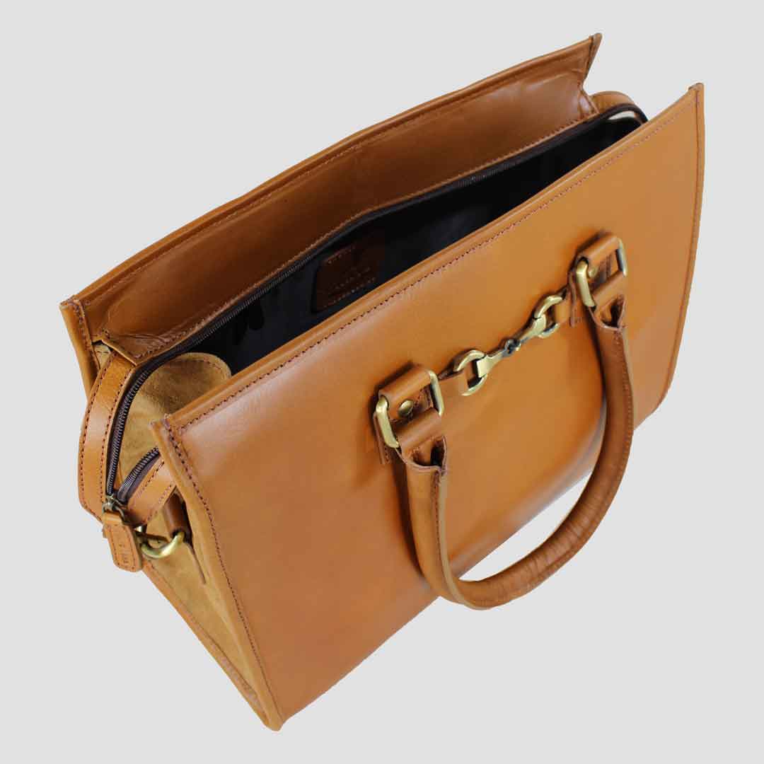 Abigail Snaffle Handbag Antique Tan With Suede