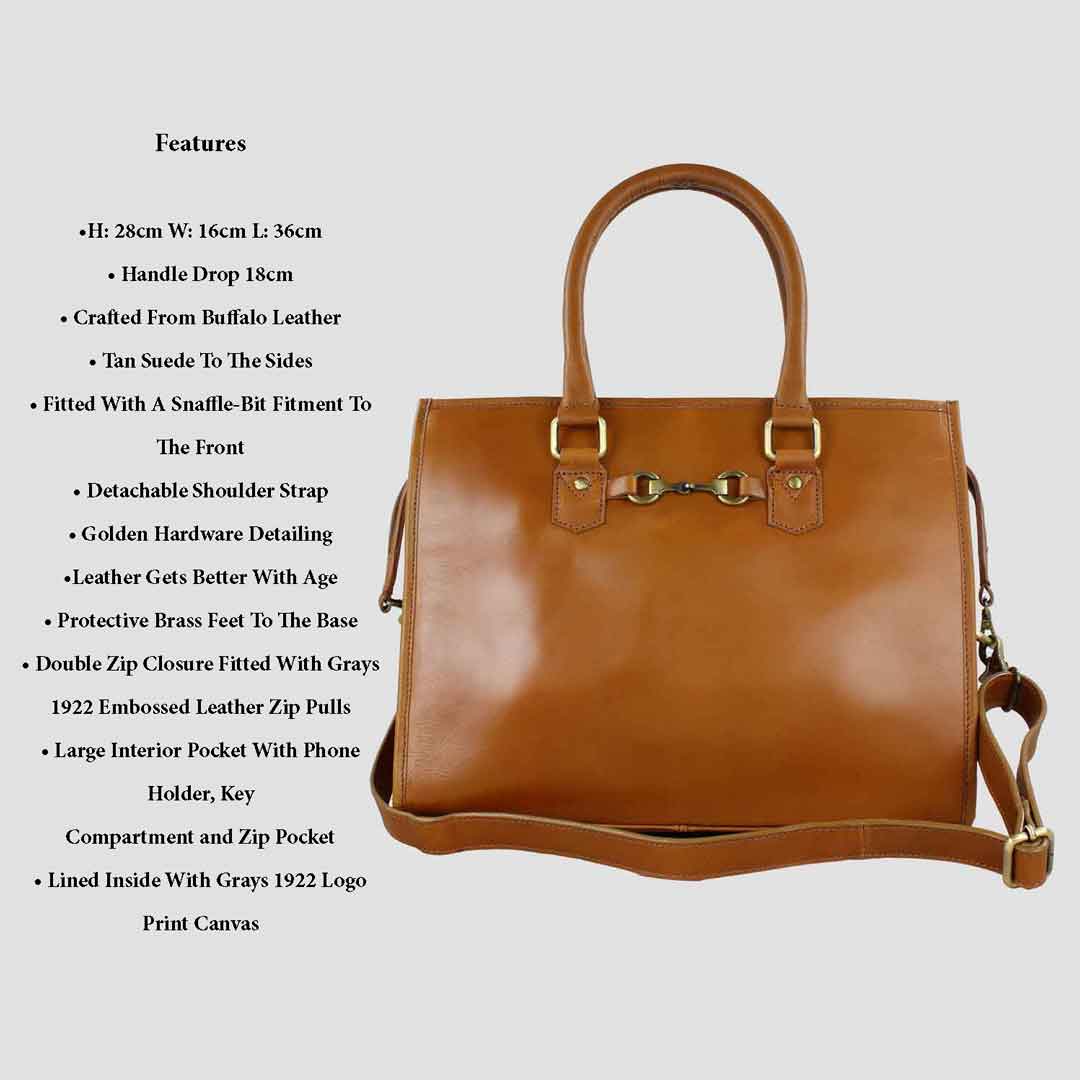 Abigail Snaffle Handbag Antique Tan With Suede