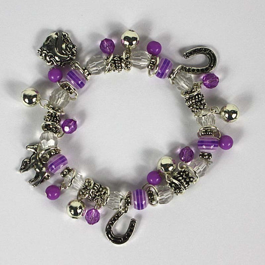 Purple Bead Stretch Bracelet With Horse Charms