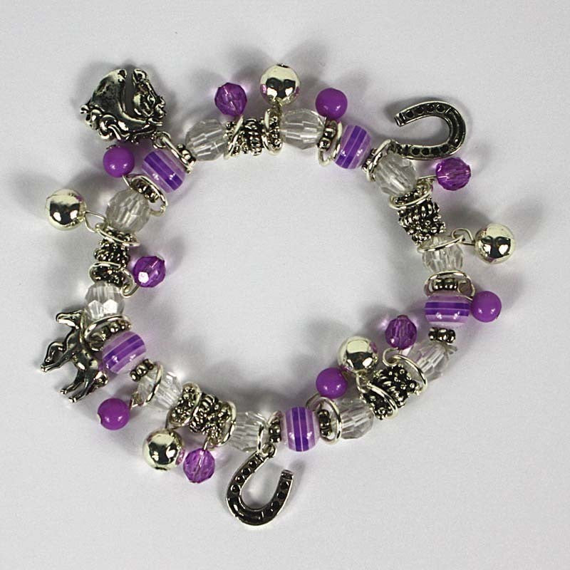 Purple Bead Stretch Bracelet With Horse Charms